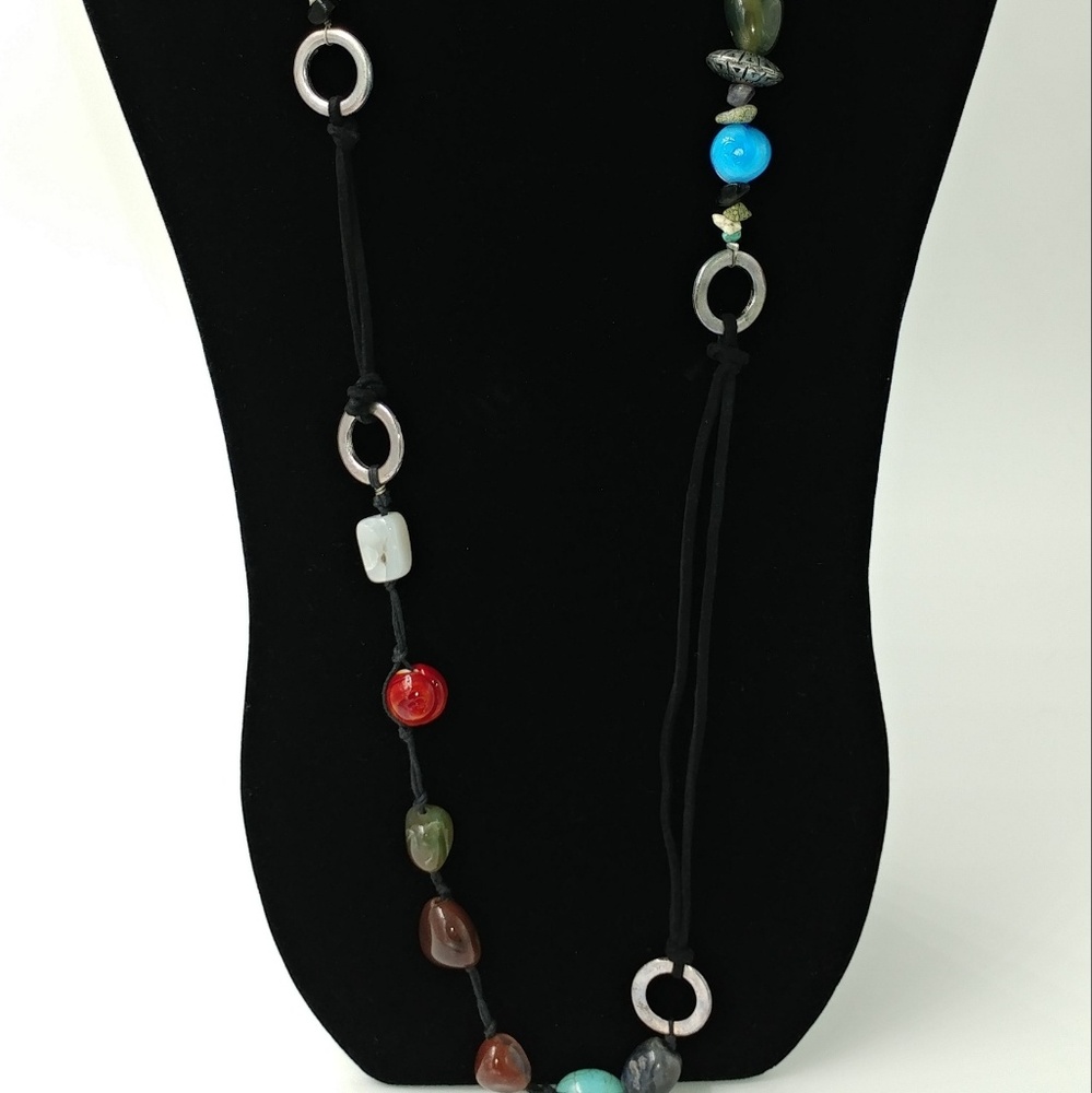 TeSori Multi Stone Long Length Rope Necklace